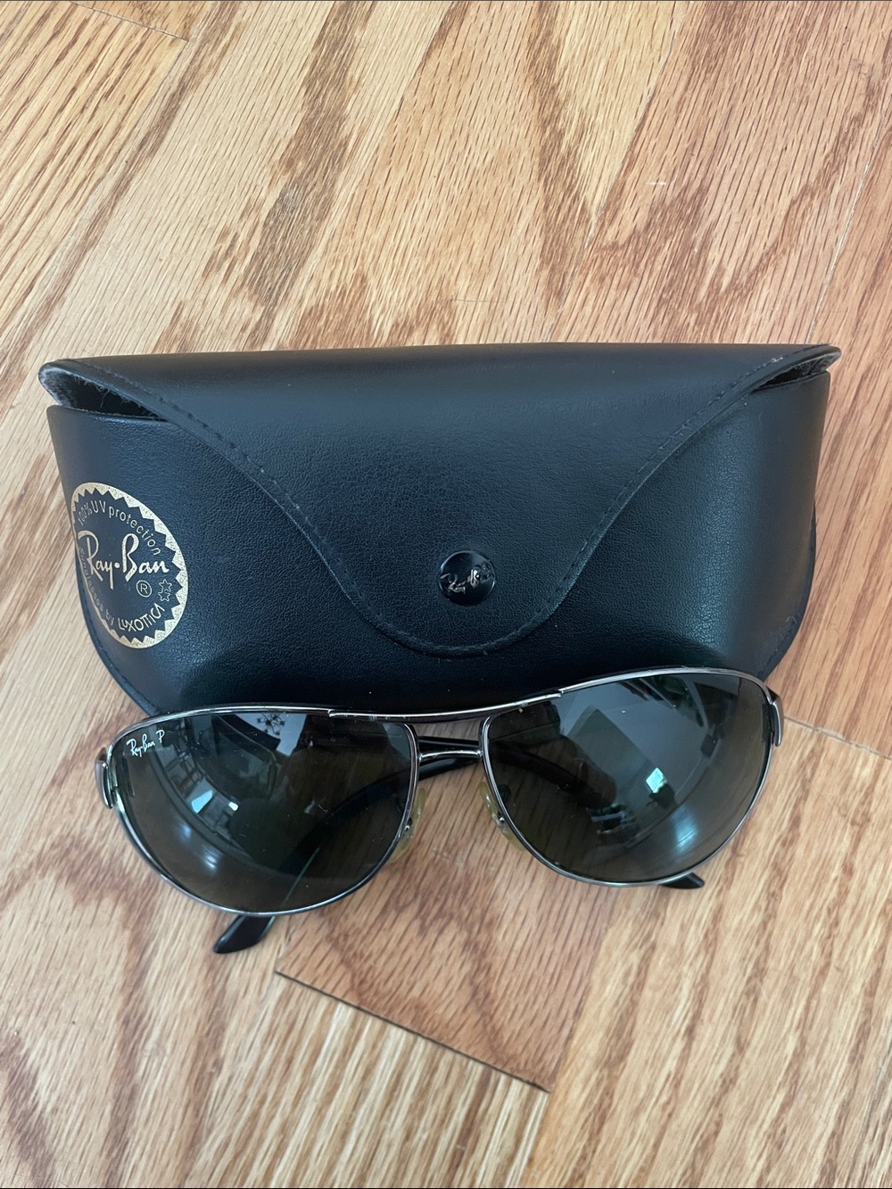 Ray-Ban Polarized "Warrior" Aviator Sunglasses in Black and Silver